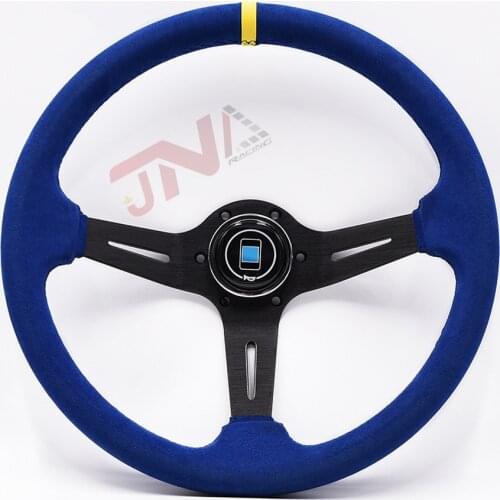 Universal Steering Wheel Blue Suede Leather Racing Sport Wheel with horn button