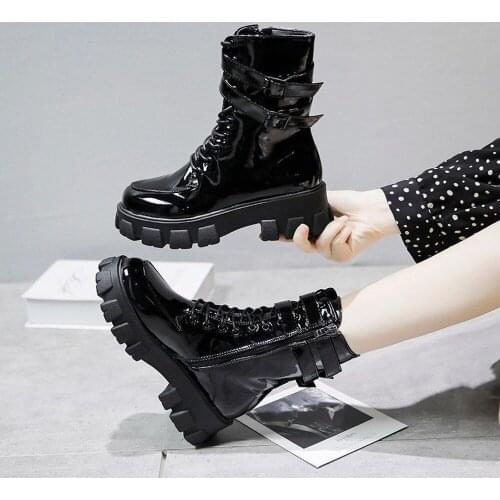 Thick-soled bright leather womens British style women boots 2020 new autumn and winter boots street shooting motorcycle boots