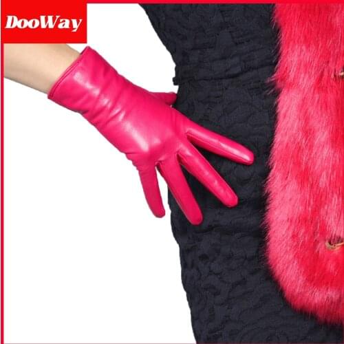 DooWay Women Real Leather Gloves Rose Imported Goatskin Leather Wrist Short Vintage Classic Warm Driving Gloves