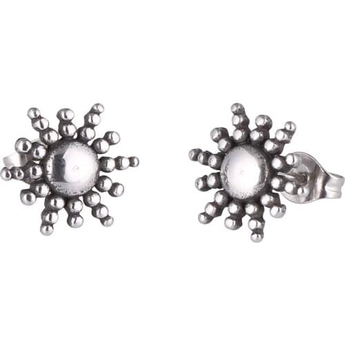 Fashion Sun Earrings for Women Girls Stainless Steel Flower Ear Studs Earrings Silver Color Piercing Jewelry Accessories PD0581