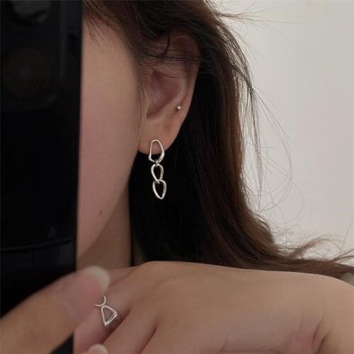 925 Sterling Silver Geometric Asymmetry Stud Earrings For Women Personality Accessories Argolas Brinco eh353