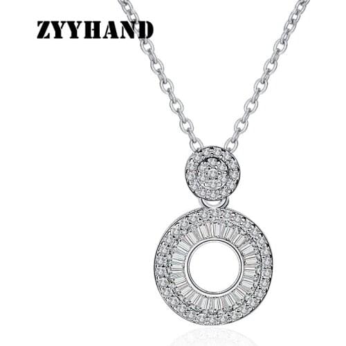 Copper Alloy Clean Stone Lady Pendant Necklace Girl Round Shape Women Platinum-Plated Wedding Luxury Neck Jewellery