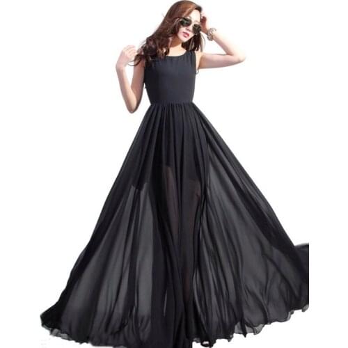 Customize Made Women Plus Size 3XS-10XL Summer Fashion Elegant Casual Sleevless Solid Color Max Long Floor Length Chiffon Dress