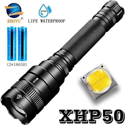 ZHIYU Most Powerful Flashlight Xhp50 Ultra Bright Waterproof Linterna Led Torch Use 2*18650 Battery for Camping,Outdoor Light