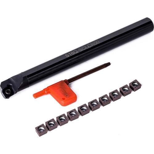 1Pcs S16Q-SCLCR09 Boring Bar Lathe Turning Tool Holder + 10Pcs CCMT09T3 Blades Durable Inserts With T15 Wrench For Manufacturing