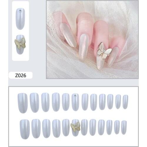 High Quality 24pcs Bow Fake Nail Patch Glue Type Removable Long Paragraph Fashion Manicure Save Time False Nails Patch