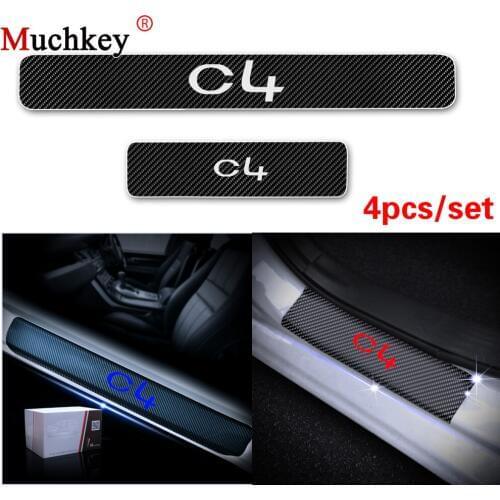 4Pcs Door Sill Scuff Plate For Citroen C4 Door Threshold Plate Door Entry Guard Car Door Sills Car Carbon Fiber Vinyl Sticker