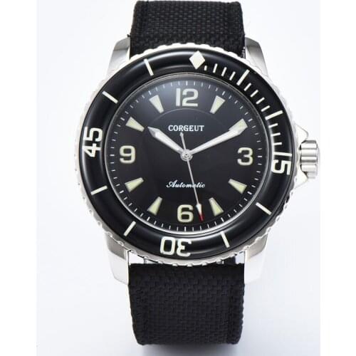 45MM Corgeut Sport Fashion luxury clock mechanical Black dial Luminous hands Automatic Self-Wind Vintage mens watch часы мужские