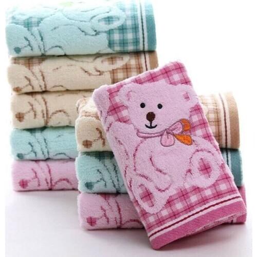 5pcs Cotton Children Towel Cute Cartoon Bear Face Towel Soft Small Kids Hand Towel Bathroom Wash Cloth 25x50cm