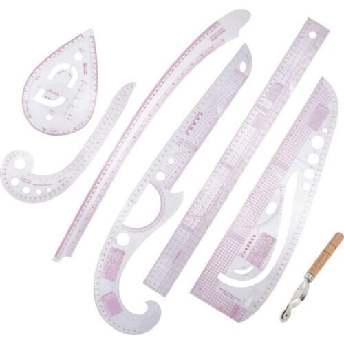 7Pcs/set Sewing Tailor French Curve Pattern Grading Rulers Drawing Line Measure Clothing Patchwork Design Ruler Set
