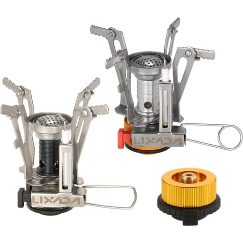 Lixada 2 Pack Camping Piezo Ignition Stove Adapter Gas Stove Portable Outdoor Backpacking Mini Pocket Stove with Adapter