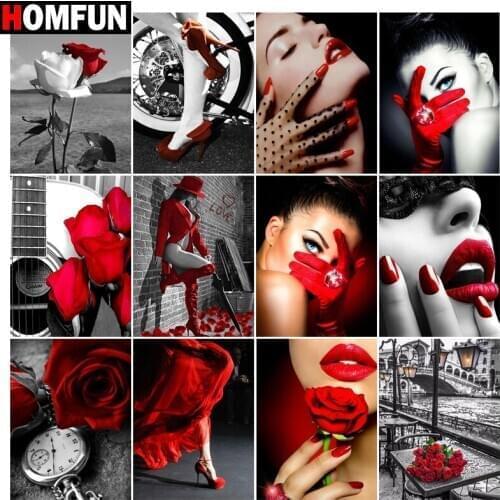 HOMFUN 5D Diamond "Red woman rose" Diamond Embroidery Full Round/ Square Diy Diamond Painting Cross Stitch Home Decor