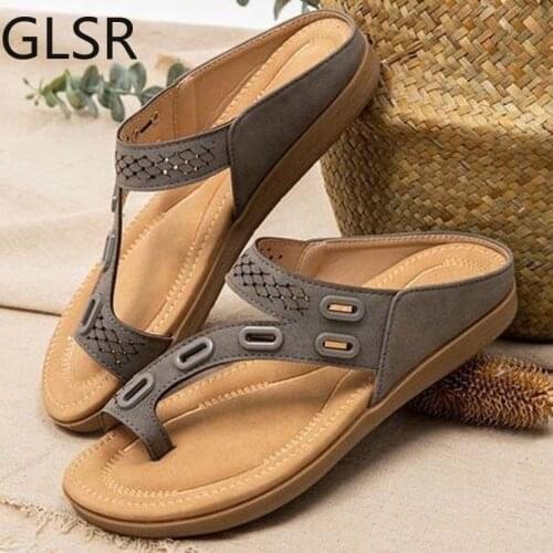 Women Sandals Premium Orthopedic WomenS Shoes Flat Slipper Vintage Anti-Slip Sandals Women Flip Flops Ladies Shoes Plus Size 43
