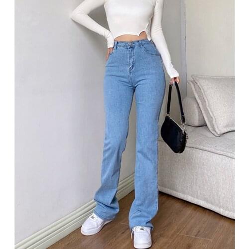 LMQ NEW European American Retro High Waisted Slim Micro-Flare Stretch Straight-Leg Pants Drape Mopping Jeans Streetwear Trousers