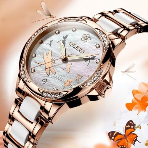OLEVS Elegant Simple Butterfly Design Dial Ladies Watches Women Fashion Luxury Dress Watch Casual Woman Lady Mechanical Watch