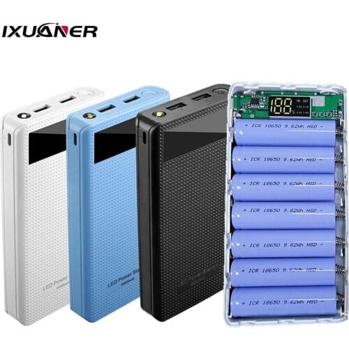7x18650 Battery Holder DIY Power Bank Box Plastic Shell Case Type C USB Port Display Powerbank Box Accessories Black White Blue
