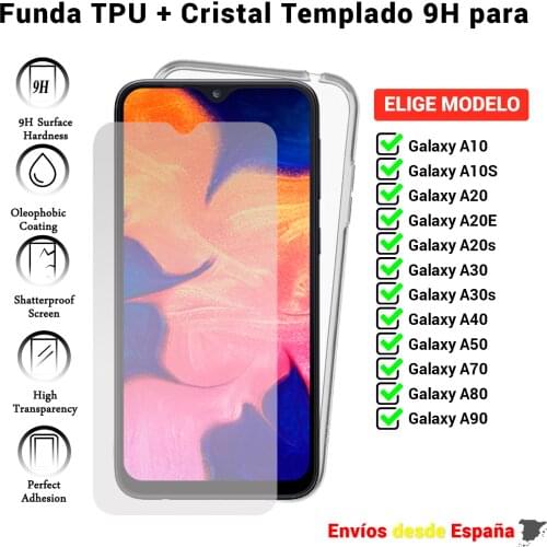 Case and protector for Samsung Galaxy A10 A10S A20 A20E A20s A30 A30s A40 A50 A70 A80 A90. Tempered glass and housing for mobile phone