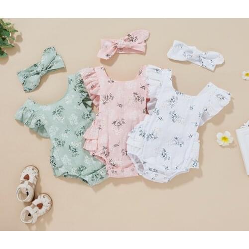 Baby Girls Summer Casual Romper Clothes Cute Floral Ruffle Sleeveless Jumpsuit with Crotch Buttons for Toddler Baby Girls