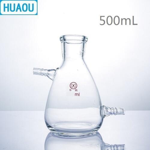 HUAOU 500mL Filtering Flask with Upper Tubulature at Side and at Bottom Borosilicate 3.3 Glass Laboratory Chemistry Equipment