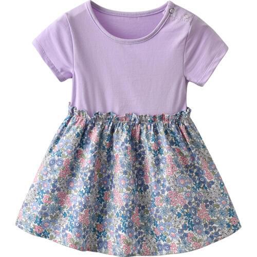 Little Kids Girls Purple Floral Casual Dress Summer Girl Dresses Baby Girls Clothing Outfits
