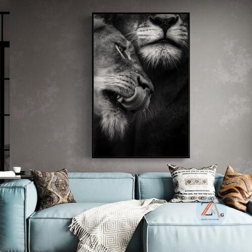 African wild love lions mural art poster prints on canvas black and white animal art picture decoration living room bedroom