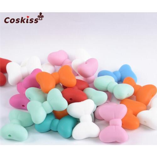 20pcs New Product Bow Tie Beads Made From Food Grade Silicone With Baby Teether Bracelet/necklace DIY Fashion Pendant