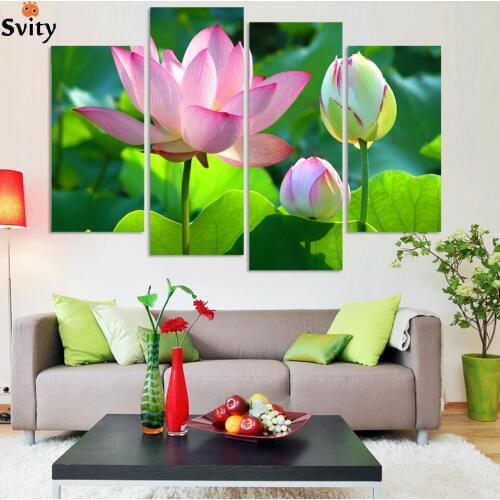 Art in Love Flower Lotus Modern Canvas Prints Artwork Pictures Photo Paintings on Canvas Wall Art Home Decorations 4pcs/set