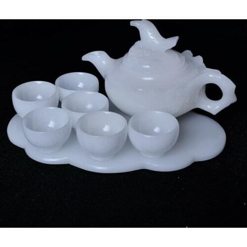 China jade carved jade bamboo bundle teapot teapot Six cups of tea Kung Fu