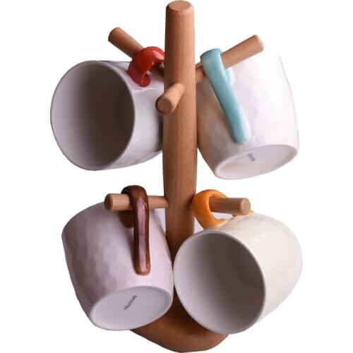 4pcs Mug Tumbler Mug suit New Fresh Art and Creative Ceramics for Domestic Wooden Frame Lovely couples Water Cup Coffee