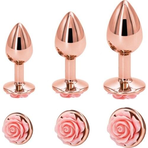 Small Medium large set Crystal Heart round rose gold flower Metal anal beads butt plug Jewelry insert sex toy for female male