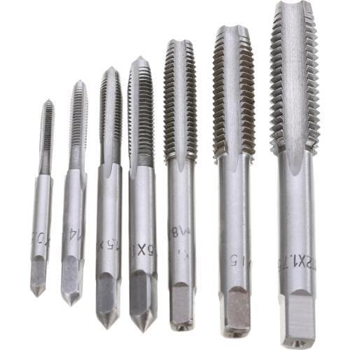 7pcs M3-M12 HSS Metric Tapper Right Hand Thread Tap Tool 0.5mm-1.75mm Pitch M3M4M5M6M8M10M12
