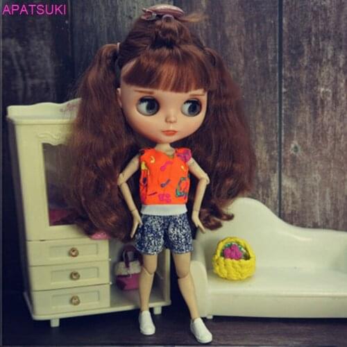 Fashion Doll Clothes Set For Blythe Doll Outfits Orange Cartoon Vest Tank Top & Shorts For Blythe Dolls Accessories Toys 1/6