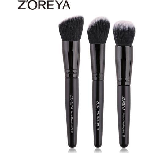 ZOREYA Class Black 3Pcs Makeup Brushes Set Super Soft Face Make Up Brush Kits Blush Slanted Powder Ultimate Blending Beauty Tool