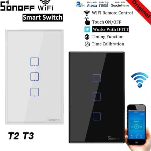 Sonoff T2 T3 US Wifi Wall Light Touch Switch 1 2 3 Gang Wireless 433Mhz RF Remote Controlled Switch Panel Work With Alexa Google