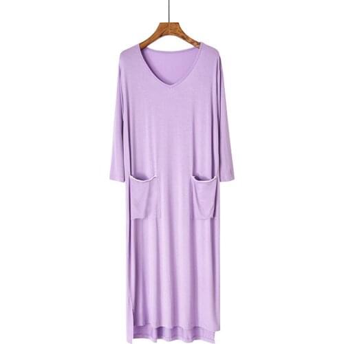 2021 Spring And Autumn New Modal Simple Natural Long Sleeve Nightdress Plus Size Pajamas Leisure Home Wear Nightgowns Oversize