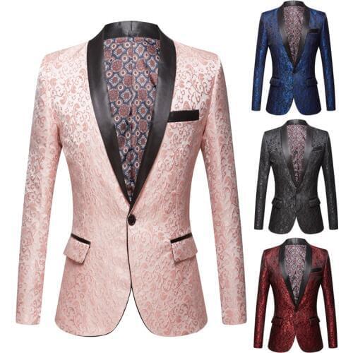 New Pink Royal Blue Burgundy Floral jacquard Tuxedos Shawl Lapel Men Suits Wedding Groom Prom Slim Fit Tuxedo Party Dinner