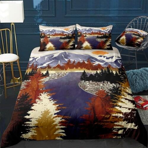Autumn River Quilt Cover Pillowcase 3Piece Comforter Bedding Set With Pillow Case Single Double Duvet Cover Home Decora