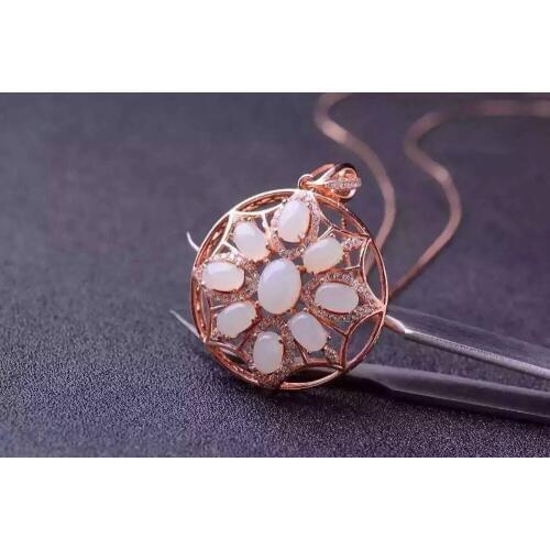 Natural white jade pendant S925 silver Natural gemstone Pendant Necklace trendy Luxury round Circle women gril jewelry