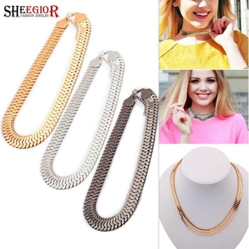 Boho Punk Wide Clavicle Necklace Women Accessories Simple Snake shape Chain Gold/Black/Silver-color Necklaces Mens Fashion Gift