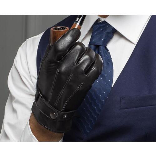 Genuine leather gloves mens quality suede gloves winter thermal male gloves b12
