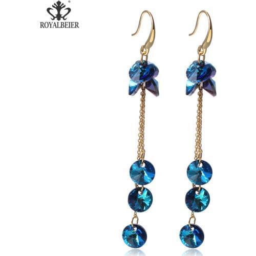 ROYALBEIER New Rhinestones jewelry 3 Colors brinco-casamento Dangle Long Section Tassel Small Beads Earrings ES0270