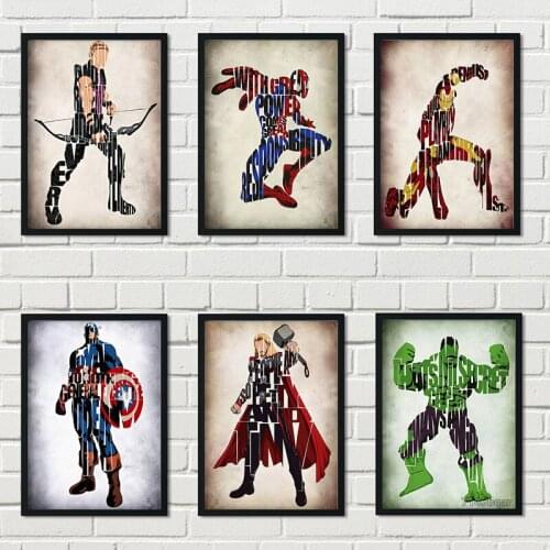 Canvas painting Disney Marvel Superhero Series Style Poster Iron Man Spiderman Captain America poster For Living Room Decoration