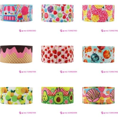 Q&N Ribbon 22mm~75mm Mexican Bread Fruit Ice Cream and Pumpkin Printed Grosgrain Ribbon Accessories DIY Material Free Shipping
