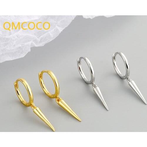 QMCOCO 925 Silver Punk Style Geometric Smooth Surface Eardrop Earring For Women Gifts Birthdat Party Jewelry Accessories
