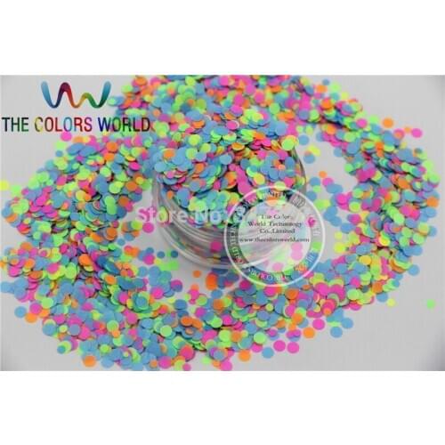 RN3516-56 Mix Neon Color Solvent Resistant Glitter Dot Circle shape Glitter for Nail Polish Acrylic, DIY supplies1pack=50g