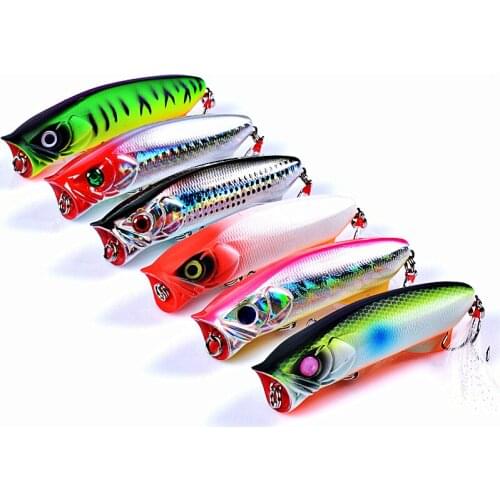 Fishing Lures 8cm/11.3g Topwater Popper Bait 6 Color Hard Bait Artificial Wobblers Plastic Fishing Tackle With 6# Aojin Hooks