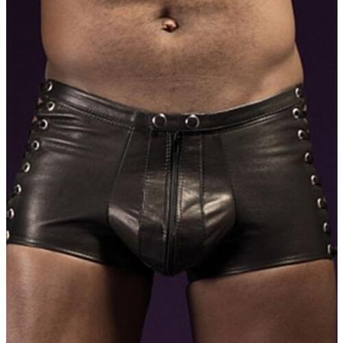 Sexy lingerie Hot Mens Latex PVC Bondage open crotch leggings Shorts Gothic Fetish Gay Faux Leather Lace Up short pants clubwear