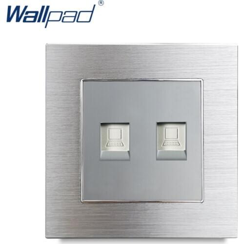 CAT6 Dual Computer Socket Network Data Sockets Wallpad Luxury RJ45 Satin Metal Panel Cat5 Cat6 Wall Socket
