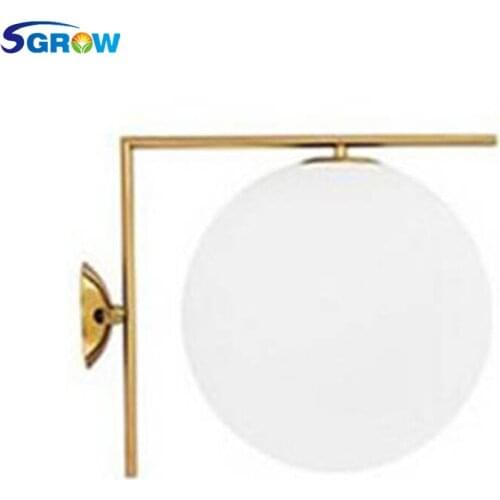 SGROW Glass Ball Lampshade Wall Lamp with E14 Bulb Indoor Lighting Nordic Metal Wall Sconce Light for Bedroom Dinning Room Light