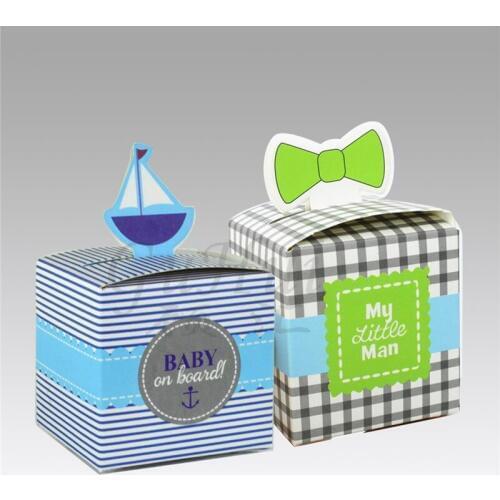 Blue Sailboat Candy Collar Tie Cookie Box Creative Stripe Small Gift Packaging Wedding Birthday Party Baby Shower Favor